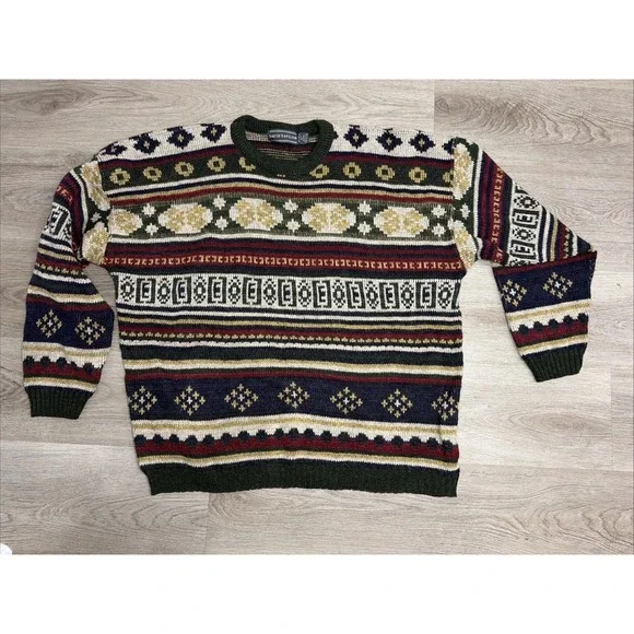 Vintage 90s David Taylor Men's Geometric Abstract Knit Crewneck Sweater size XLT - Picture 5 of 7